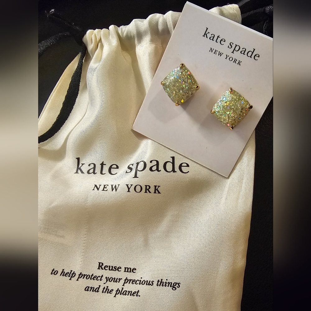 Kate Spade New York Opal Glitter Square Goldtone Stud Earrings NWT - Picture 5 of 10